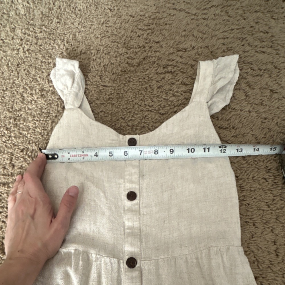 Monteau Beige Linen Blend Sundress S Button Front Ruffle Strap Knee Length - Picture 8 of 11